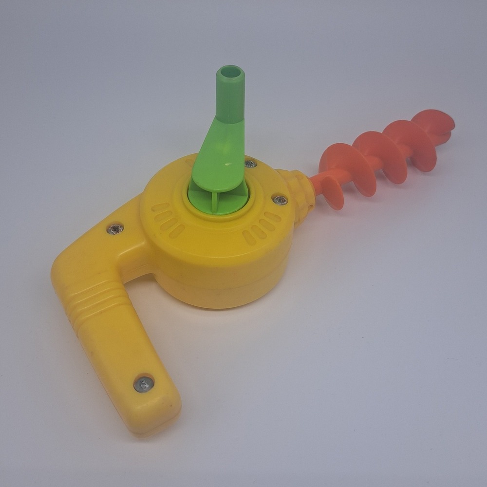 Vintage 90s Fisher Price Toy Drill Yellow Orange Manual Crank Tool Retro Kidcore